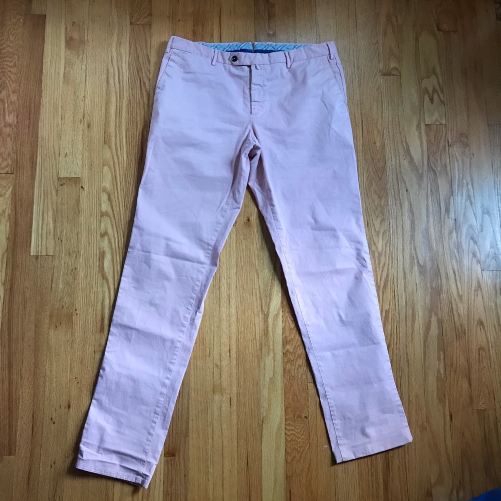 PT Torino Men's Pink Chino Pants - Classic Slim Fit Stretch 36x34